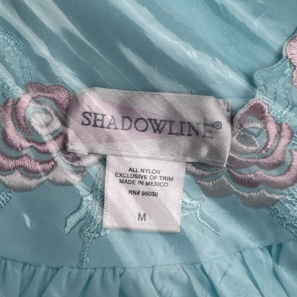 Shadowline Women's Mint Green Floral Nylon Sleepwear Lace Trim Embroidered Sz M